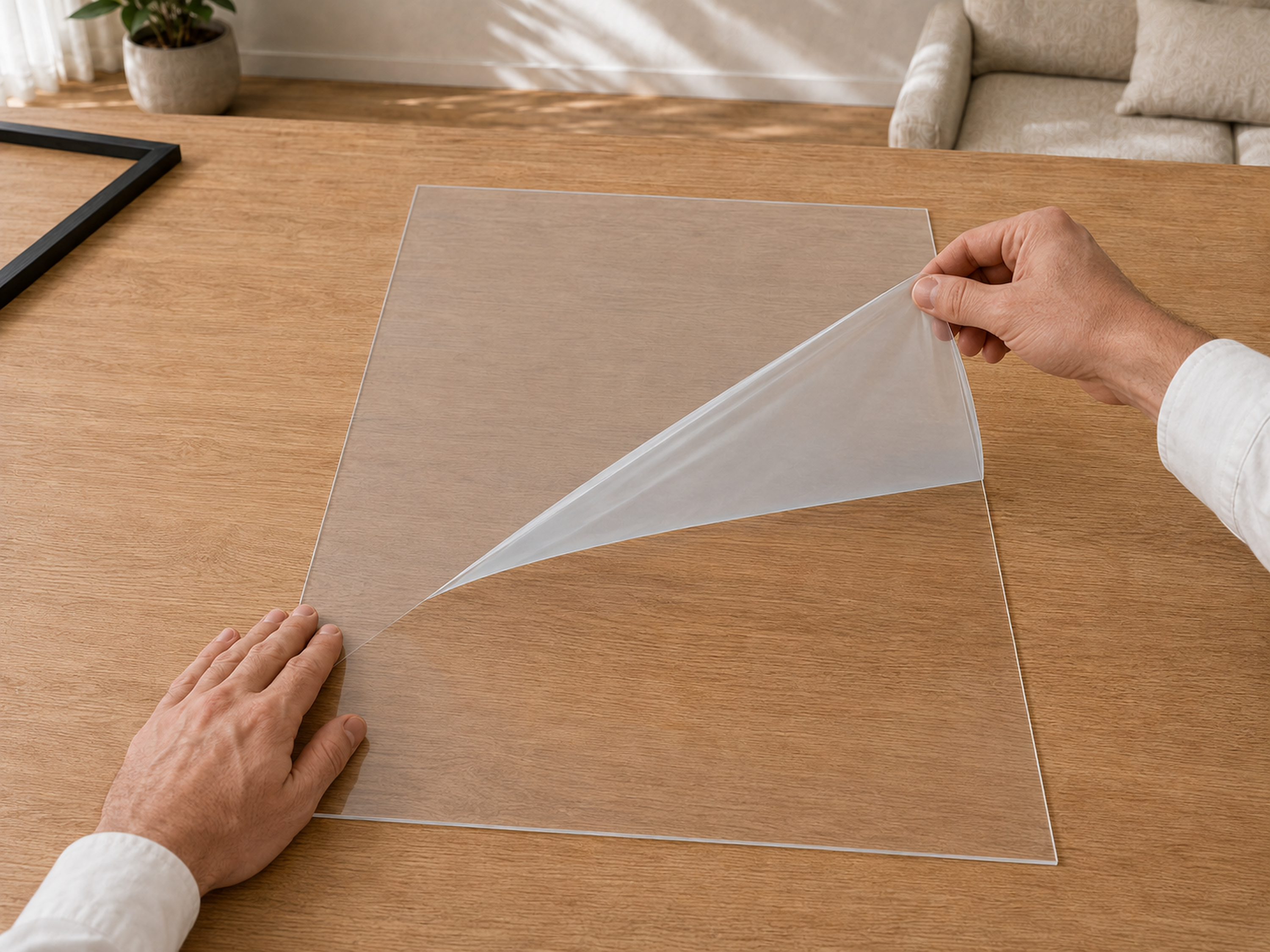 Retrait du film de protection du verre acrylique